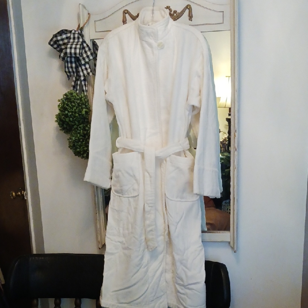 Cypris ⚜️ White Velour/Terry Belted Spa Robe with Pockets L 🧘‍♂️🧘‍♀️🧘👑